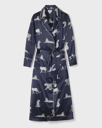 Women's Silk Long Robe, Panthère de Nuit