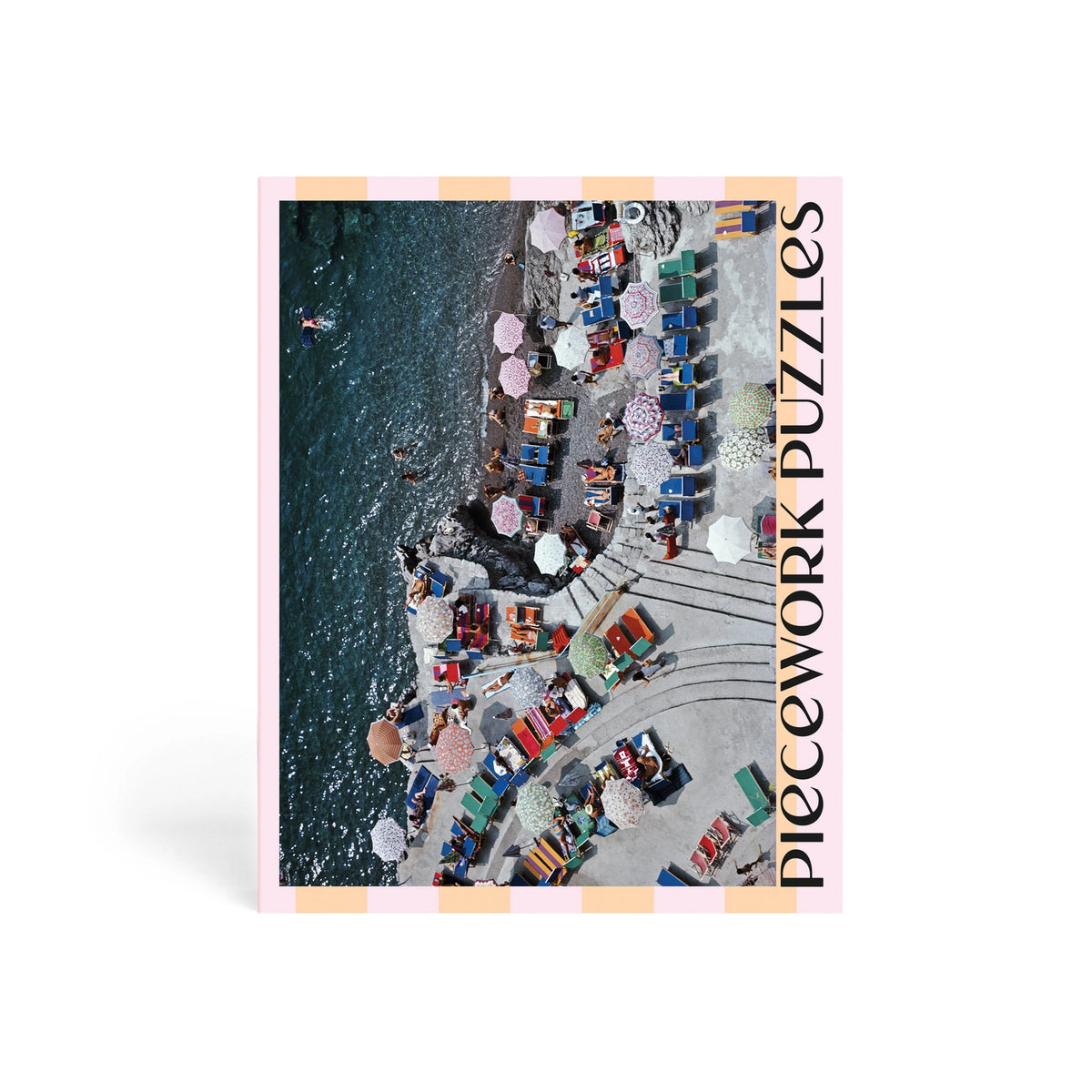 Puzzle box with an aerial view of a coastal scene and 'Piecwork Puzzles' branding.