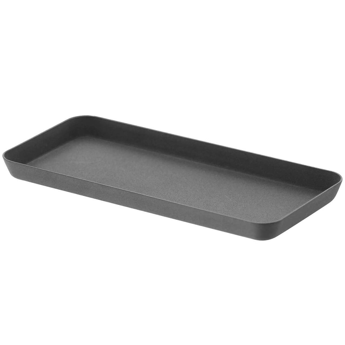 Black rectangular tray on a white background