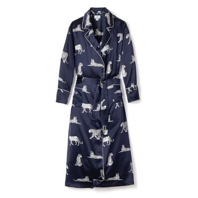 Women's Silk Long Robe, Panthère de Nuit
