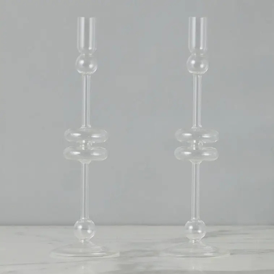 Clear Glass Candlestick Pair, Large