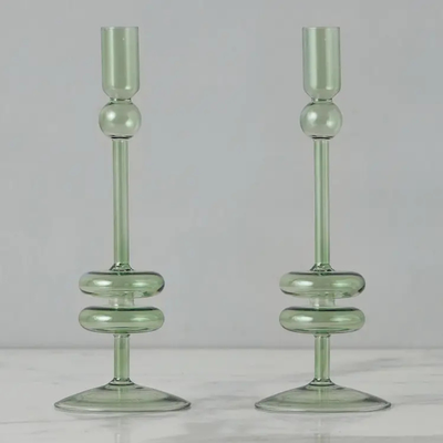 Glass Candlestick Pair, Medium