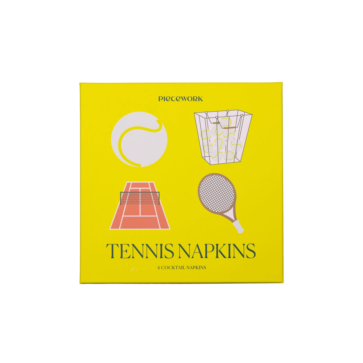 Pack of tennis-themed napkins with illustrations on a yellow background