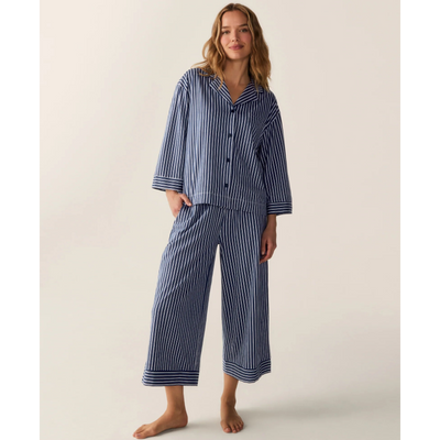 Olivia Wide Leg Pima Pajama Set, Admiral Ticking