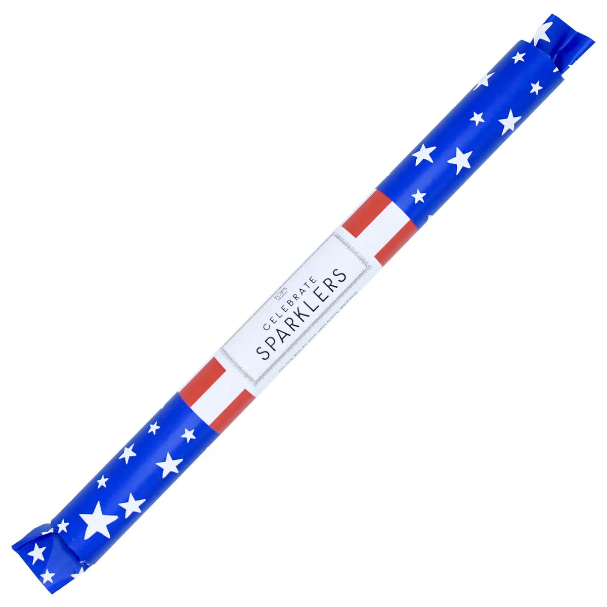 American flag-themed sparkler on a white background