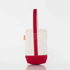 White tote bag with red accents on a white background