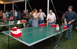 The beer pong tables.