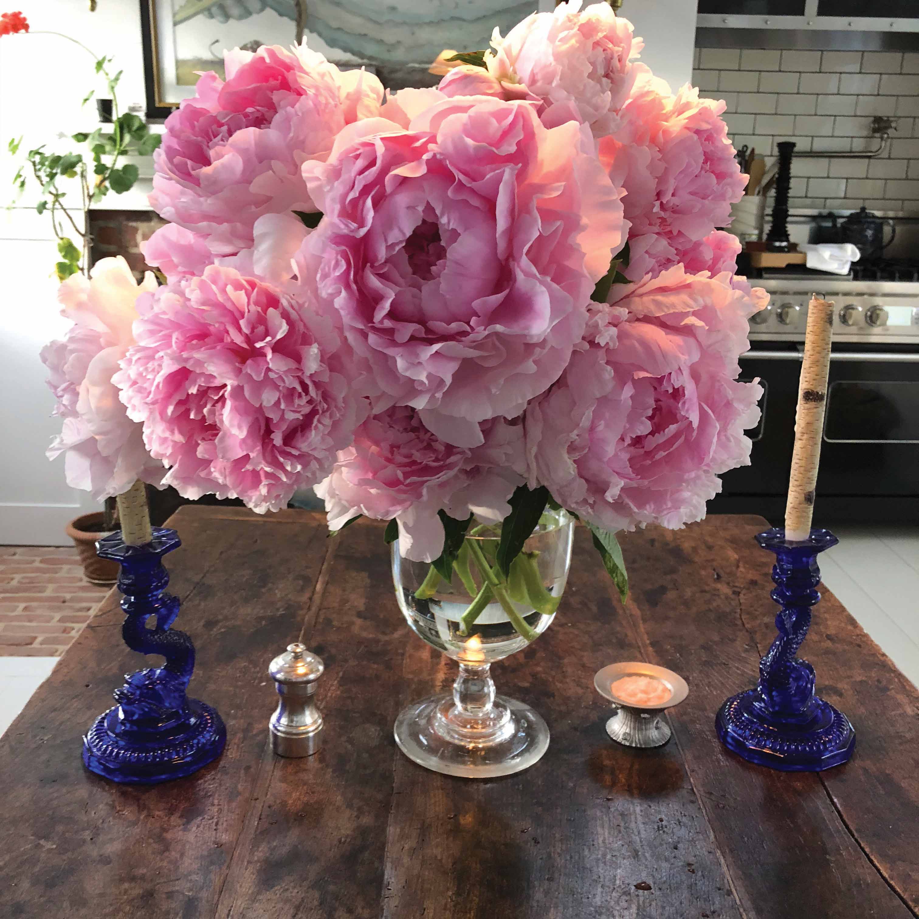 A vase of peonies from Christopher Spitzmiller's farm.