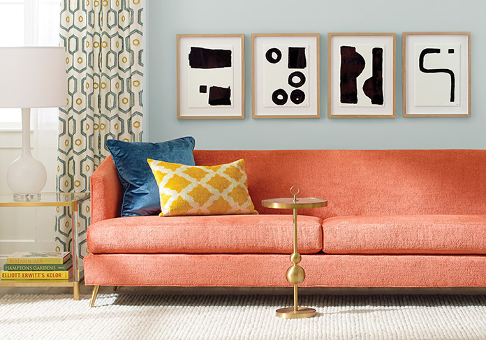 Orange velvet couch