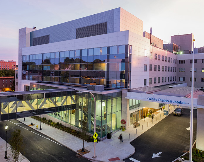 Exterior view of entrance of White Plains Hospital