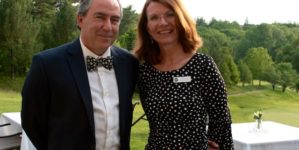 Image of Emcee Dave Tobias and Land Trust President Lori Ensinger