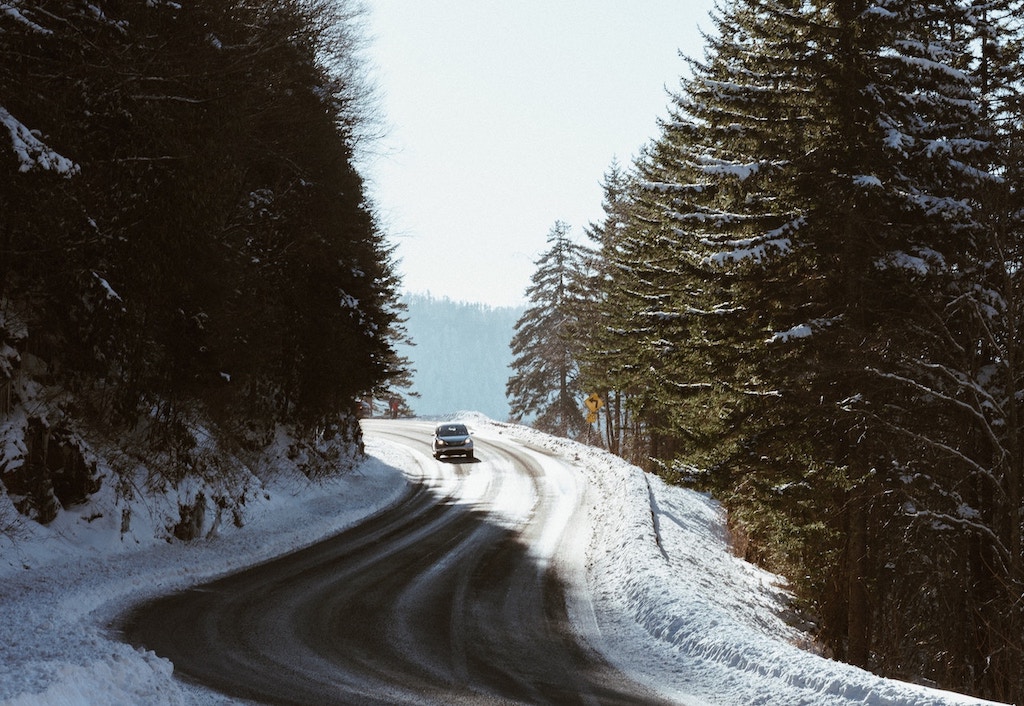 Car driving in snow