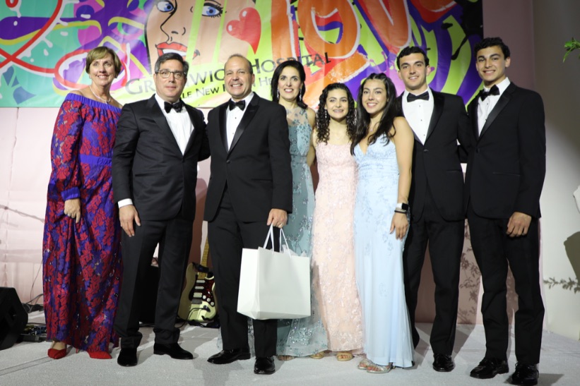 Diane Kelly (President, Greenwich Hospital), W. Robert Berkley Jr. (Chairman, Board of Trustees), James Brunetti, MD (Honoree), Cathy Brunetti and Family